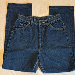 (13L) VINTAGE LEES- UNION MADE MOM',S HIGH WAIST FULL HIP STRAIGHT DK BLUE JEANS